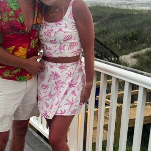 Pink Starfish Print Crop Top and Skirt Set